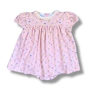 Hartstrings Vintage Baby Bodysuit Dress Girls 9M Pink Ditsy Floral Puff Sleeve